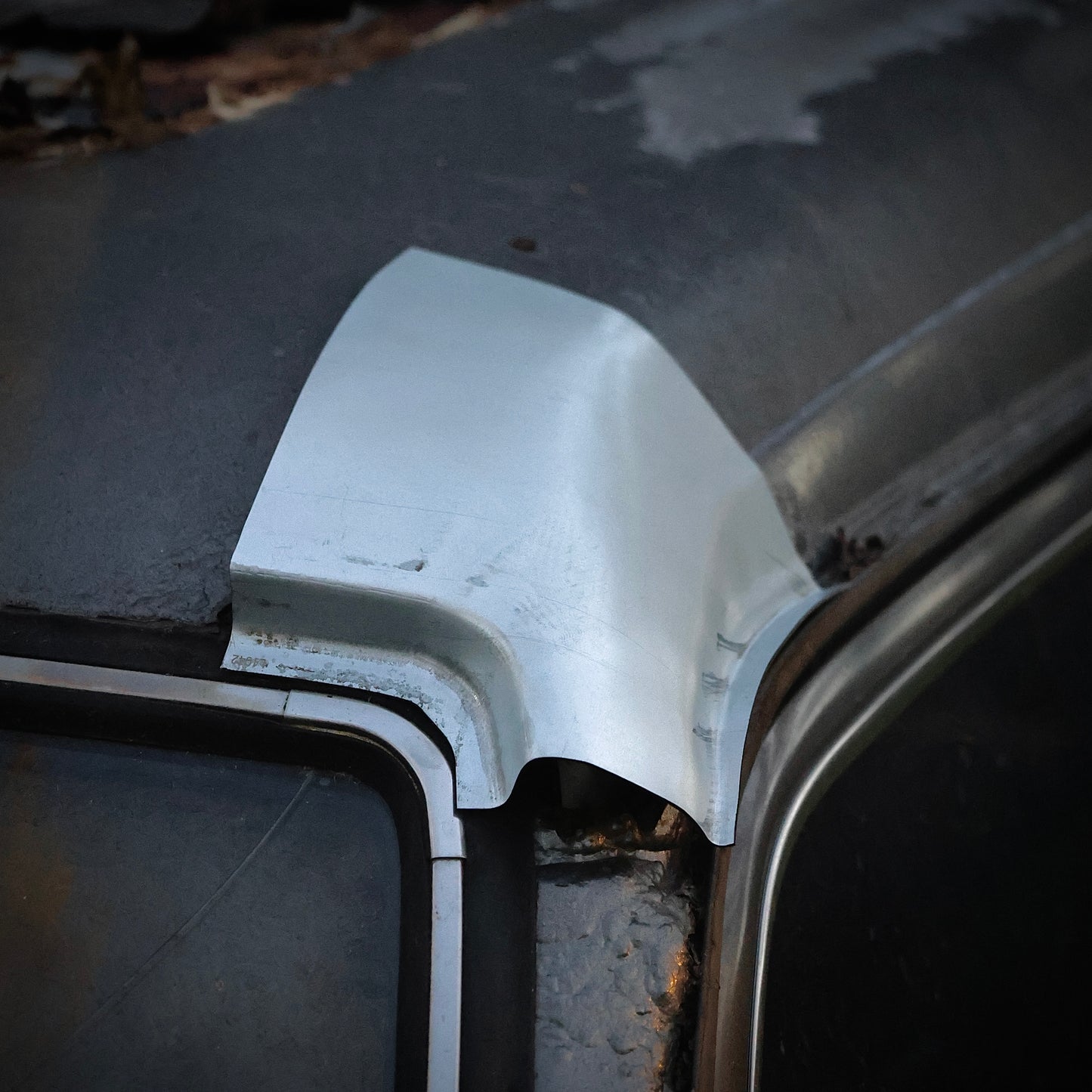60 Series high top front roof corner repair section by Legacy Rigs Co, weld-in rust repair panel